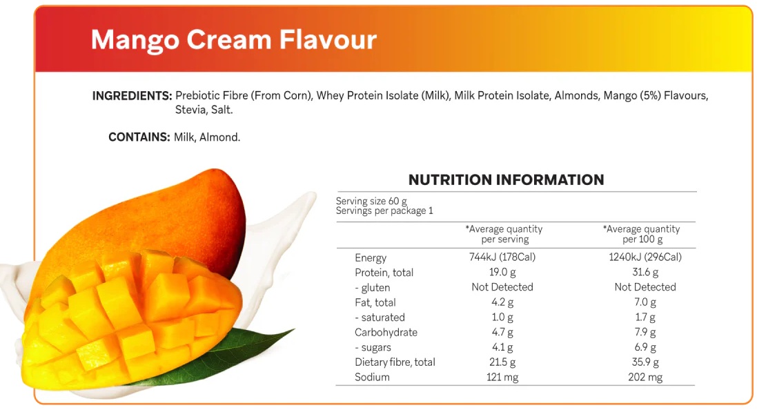 Smart Protein Bar Mango Cream Nutrition Panel