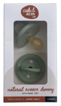 Cub & Bear Co Natural Rubber Dummy Round Teat Large (6+ Months) Sage Green Twin Pack