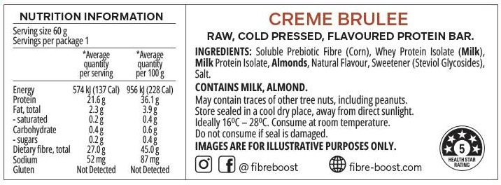 Fibre Boost Protein Bars Nutrition Panel