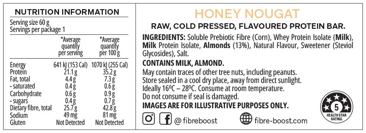 Fibre Boost Bars Honey Nougat Nutrition Panel