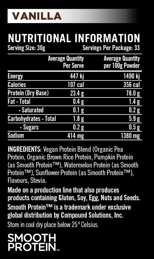 Rapid Vegan Vanilla Nutritional Info