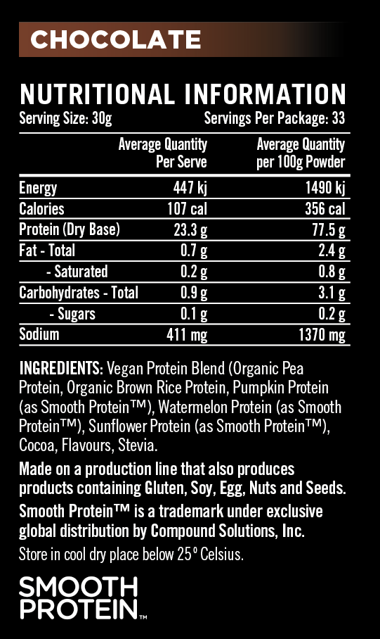 Rapid Vegan Chocolate Nutritional Info