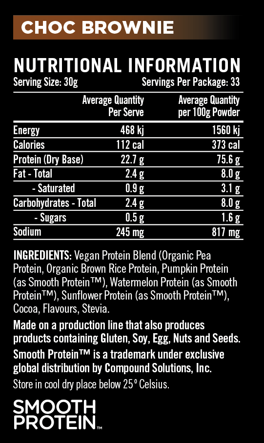 Rapid Vegan Choc Brownie Nutritional Info