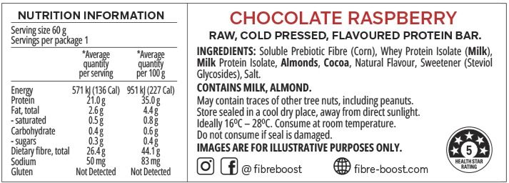 Fibre Boost Chocolate Raspberry nutrition Panel