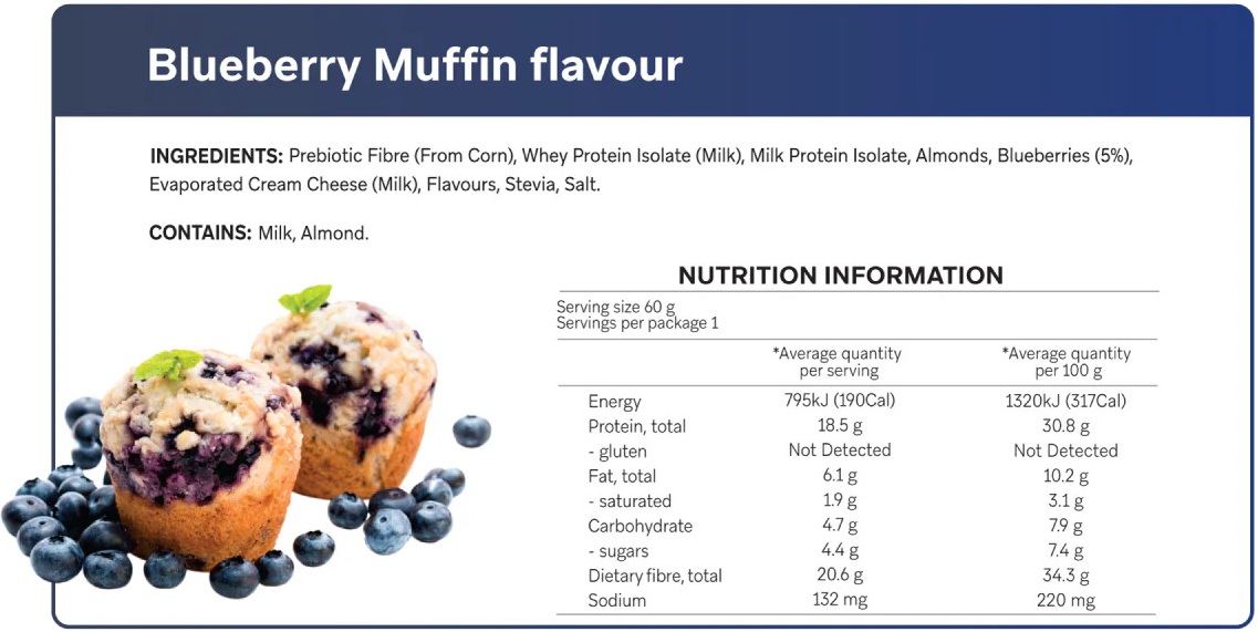 Smart Protein Bar Blueberry muffin Nutrition Panel
