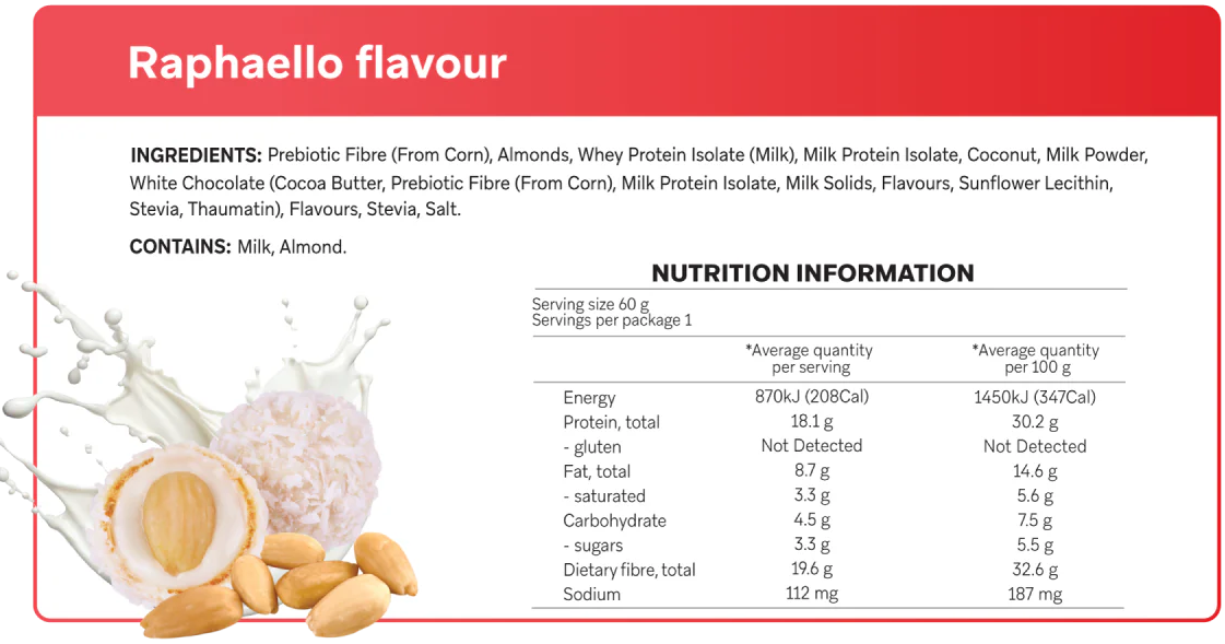 Smart Protein Bar Raphaello Nutrition Panel