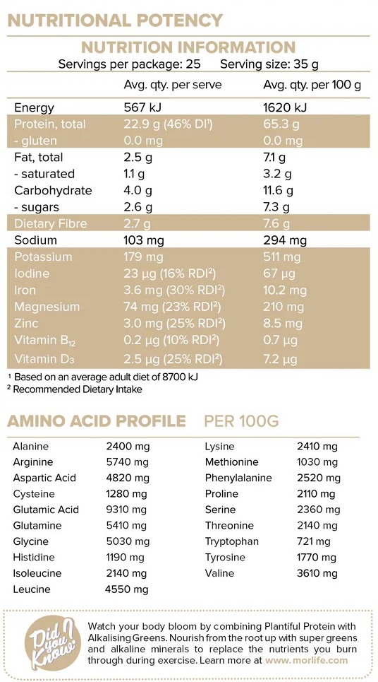 Morlife Plantiful Protein 900g Vanilla Fudge ingredient List