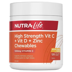 Nutra-Life High Strength Vit C + Vit D + Zinc 120 Chewable Tablets