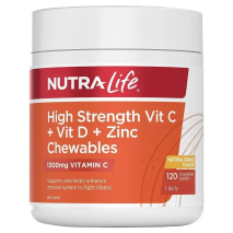 Nutra-Life High Strength Vit C + Vit D + Zinc 120 Chewable Tablets