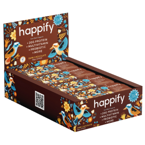 Happify Organic Nutritional Protein Bar 80g Dark Chocolate Box of 12