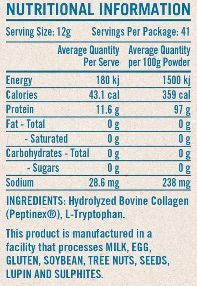 Rapid Supplements Pure Collagen Peptides Nutrition Panel