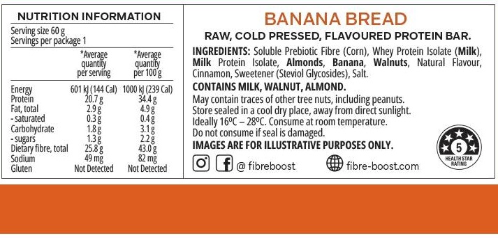 Fibre Boost Cold Pressed Protein Bars Banoffee Pie Nutrition Panel