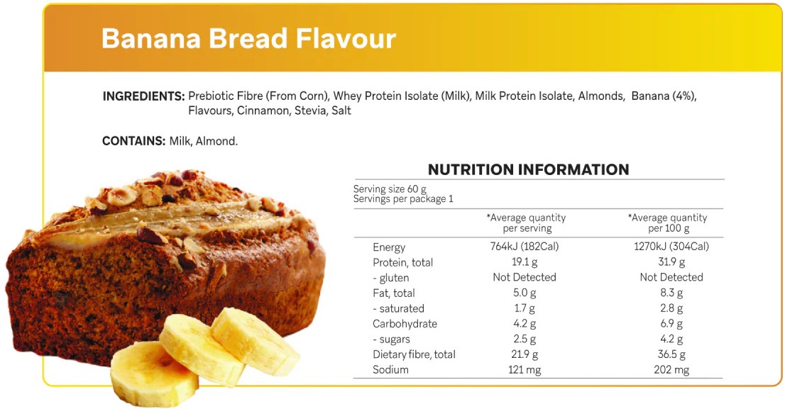 Smart Protein Bar Banana Bread Nutrition Panel