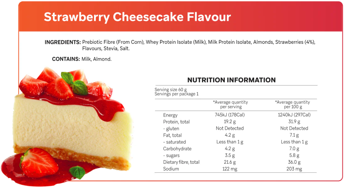 Smart Protein Bar Strawberry Cheesecake Nutrition Panel