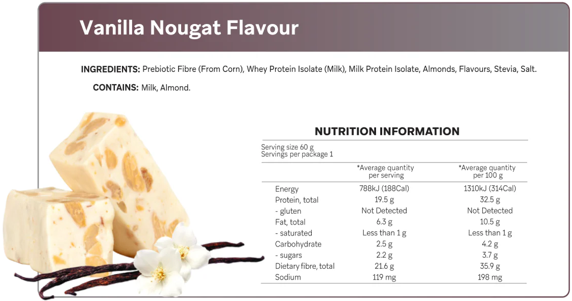Smart Protein Bar Vanilla Nougat nutrition Panel