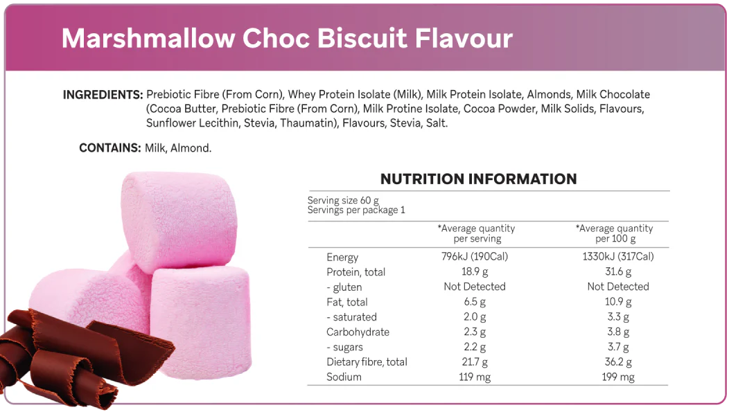 Smart Protein Bar Marshmallow Choc Biscuit Nutrition Panel