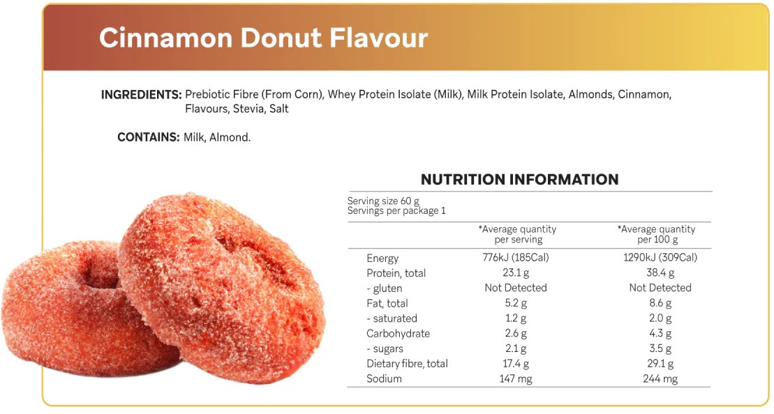 Smart Protein Bar Cinnamon Donut Nutrition Panel