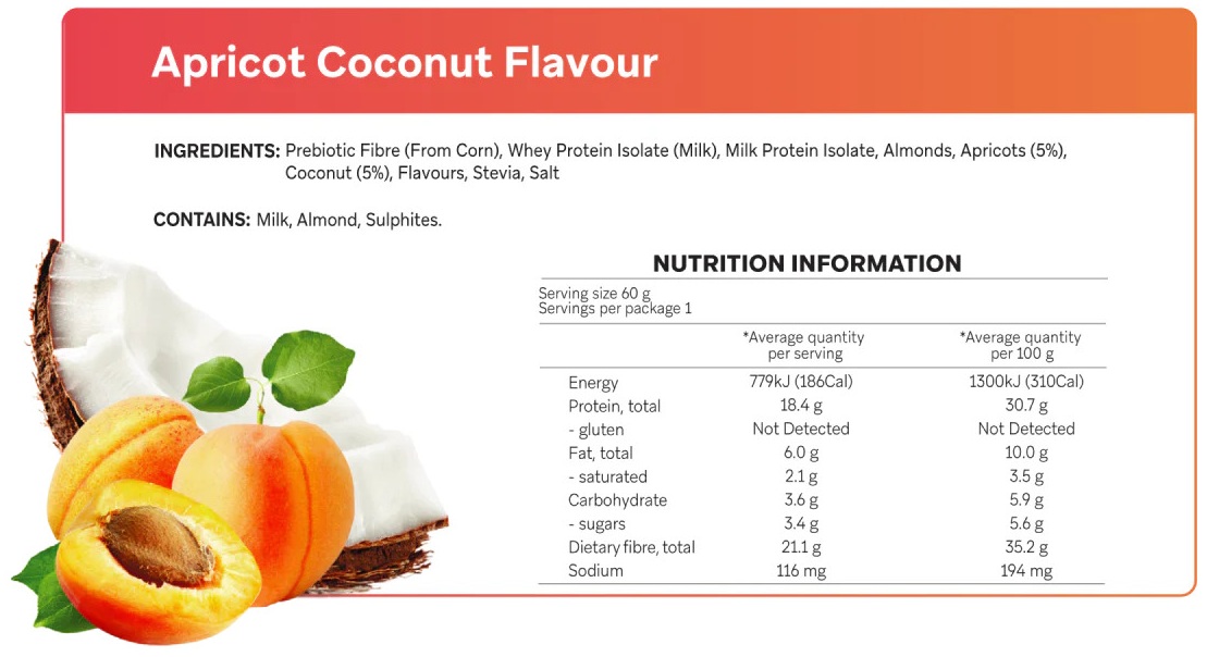 Smart Protein Bar Apricot Coconut Nutrition Panel