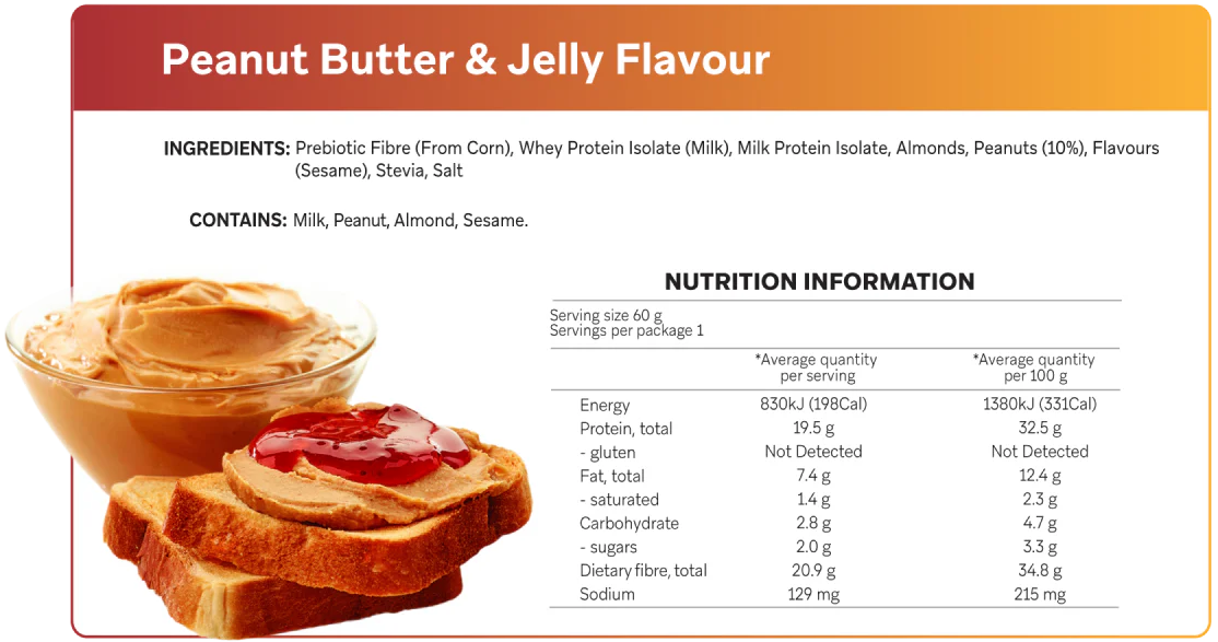 Smart Protein Bar Peanut Butter Jelly Nutrition Panel